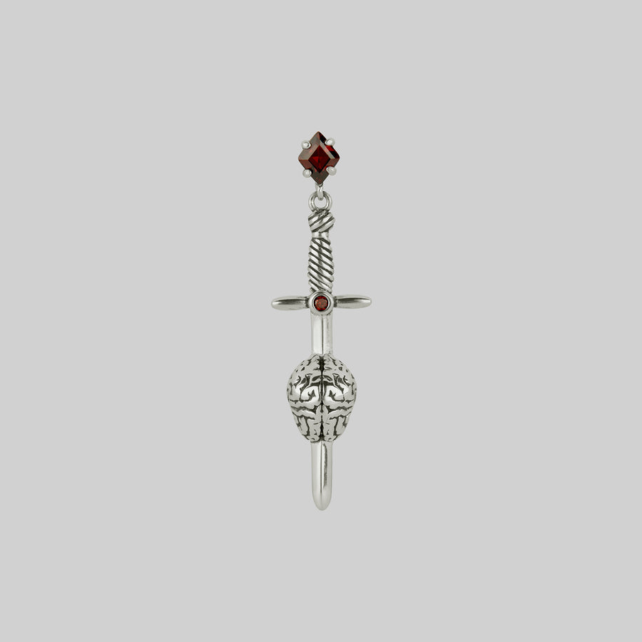 HEART & MIND. Heart & Brain Sword Earrings - Silver silver sword anatomical brain earring