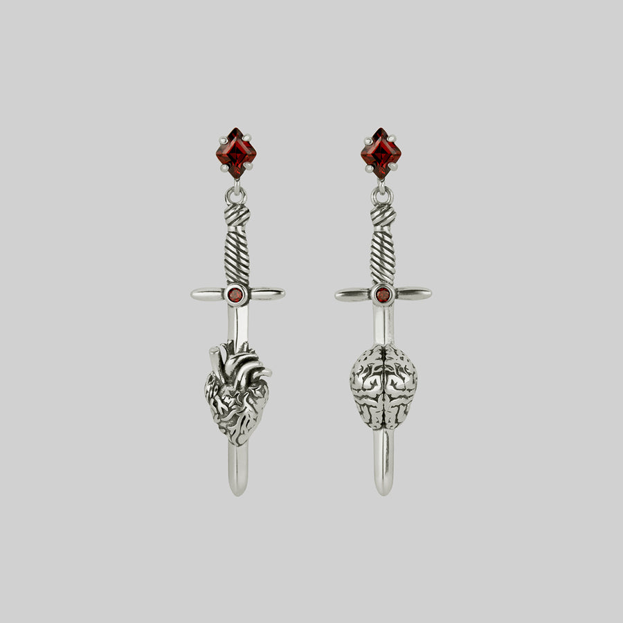 HEART & MIND. Heart & Brain Sword Earrings - Silver