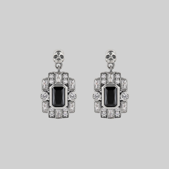 DECO. Skull & Black Spinel Statement Earrings - Silver