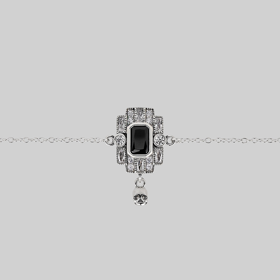 silver choker black spinel gemstone skull