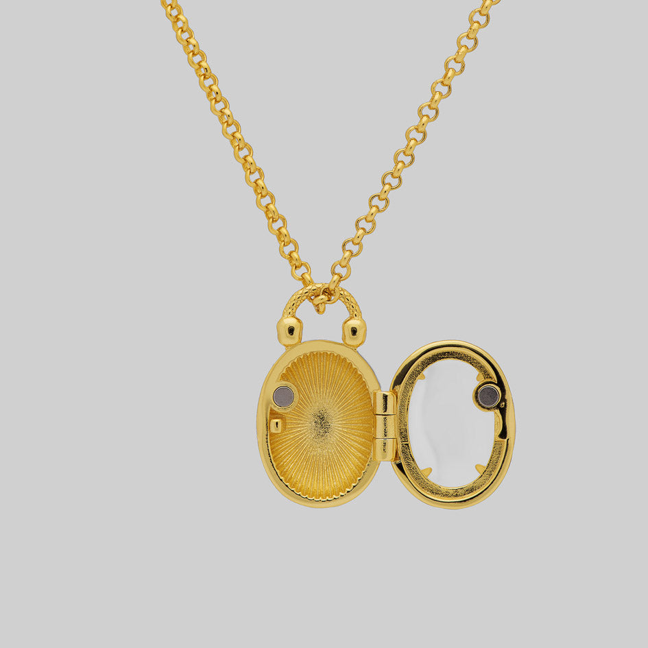 Black gothic oval enamel georgian-inspired locket chain gold