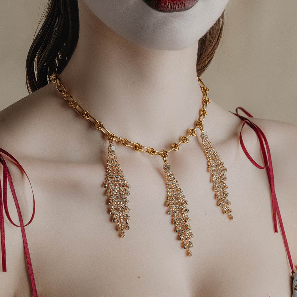 gold chandelier art deco sparkle collar necklace