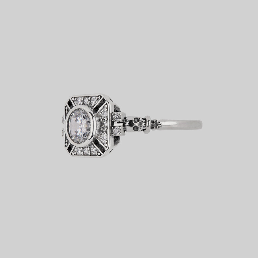GRANDIOSE. Gothic Cubic Zirconia Cocktail Ring - Silver silver gothic cubic zirconia cocktail ring skull