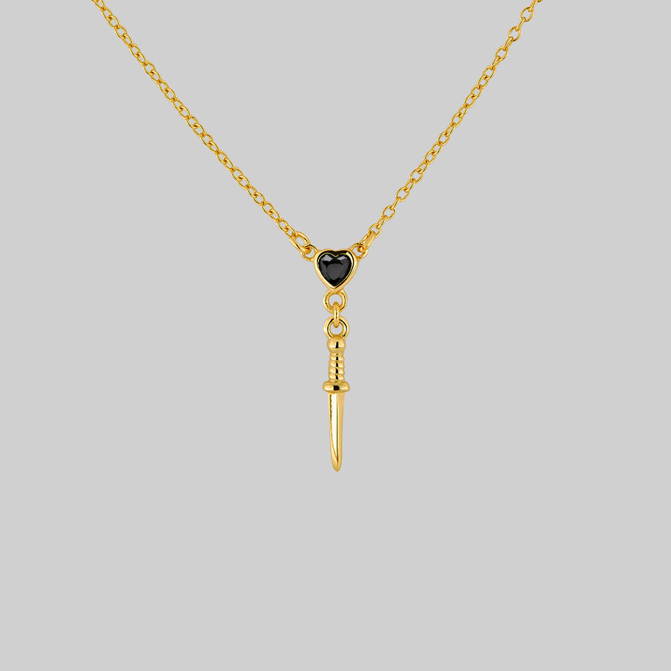 Gold gothic dainty black heart dagger necklace