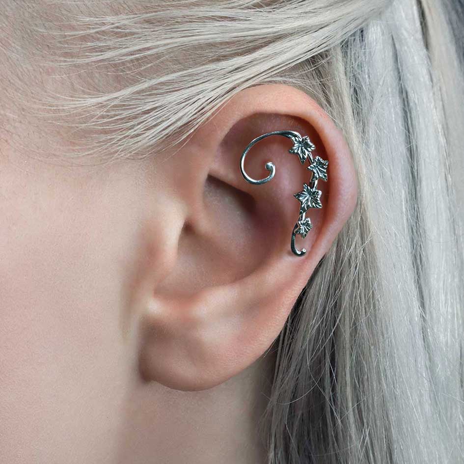 THORA. Climbing Ivy Ear Stud - Silver
