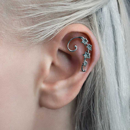 THORA. Climbing Ivy Ear Stud - Silver