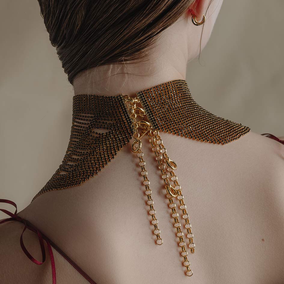 gold multi layered waterfall sparkle necklace chain clasp