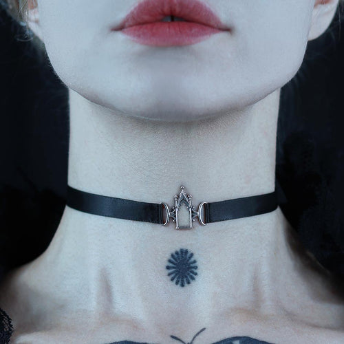 LENORE. Gothic Arch Window Satin Choker - Gold