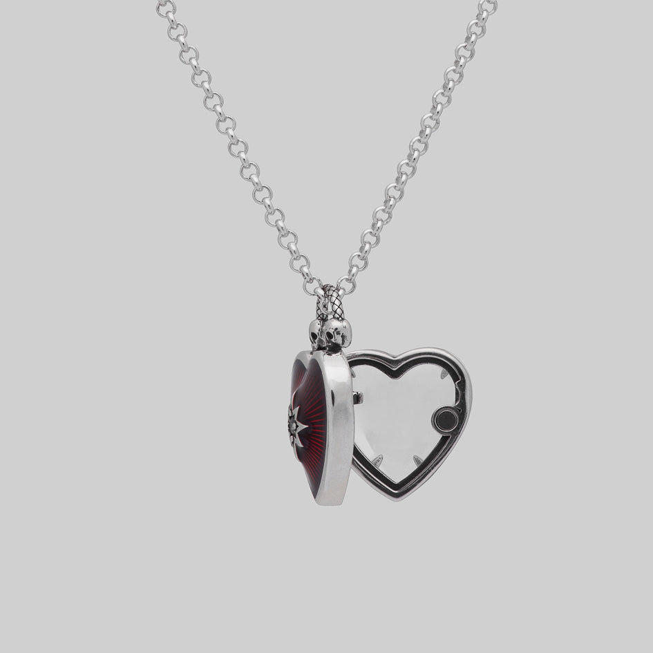 Gothic enamel red heart locket georgian inspired necklace silver
