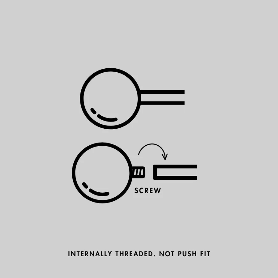 Titanium Belly Bar - Silver Diagram showing how to open and close internally threaded piercing