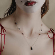 silver black bead delicate gothic necklace