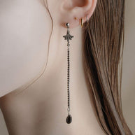 silver vintage inspired black gothic long earrings