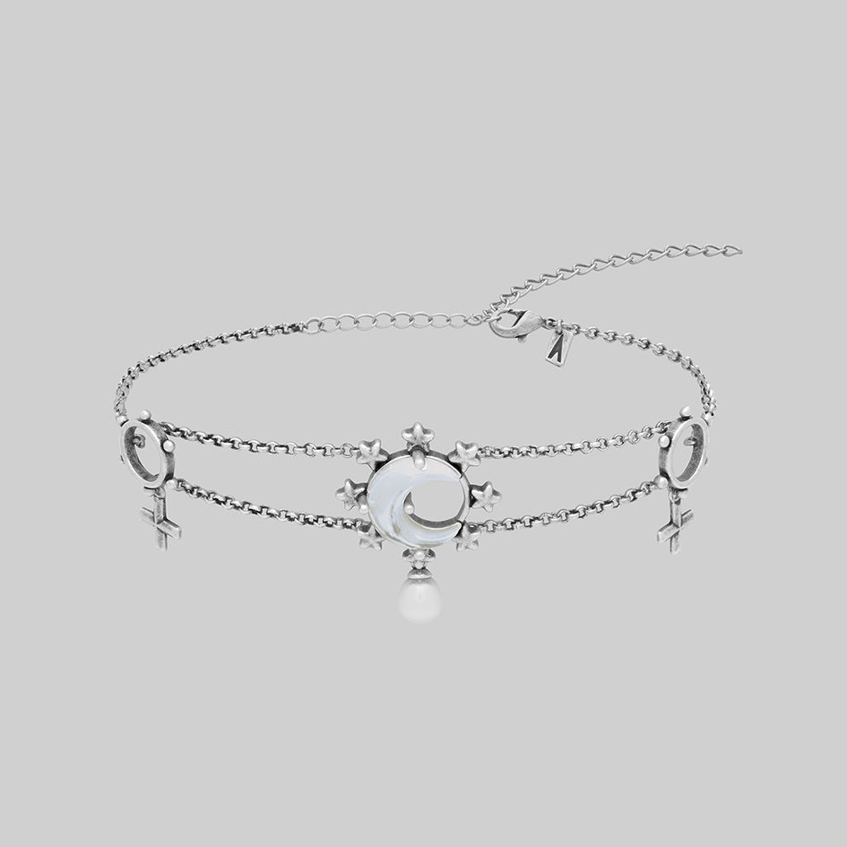 crescent moon pearl silver gothic bracelet