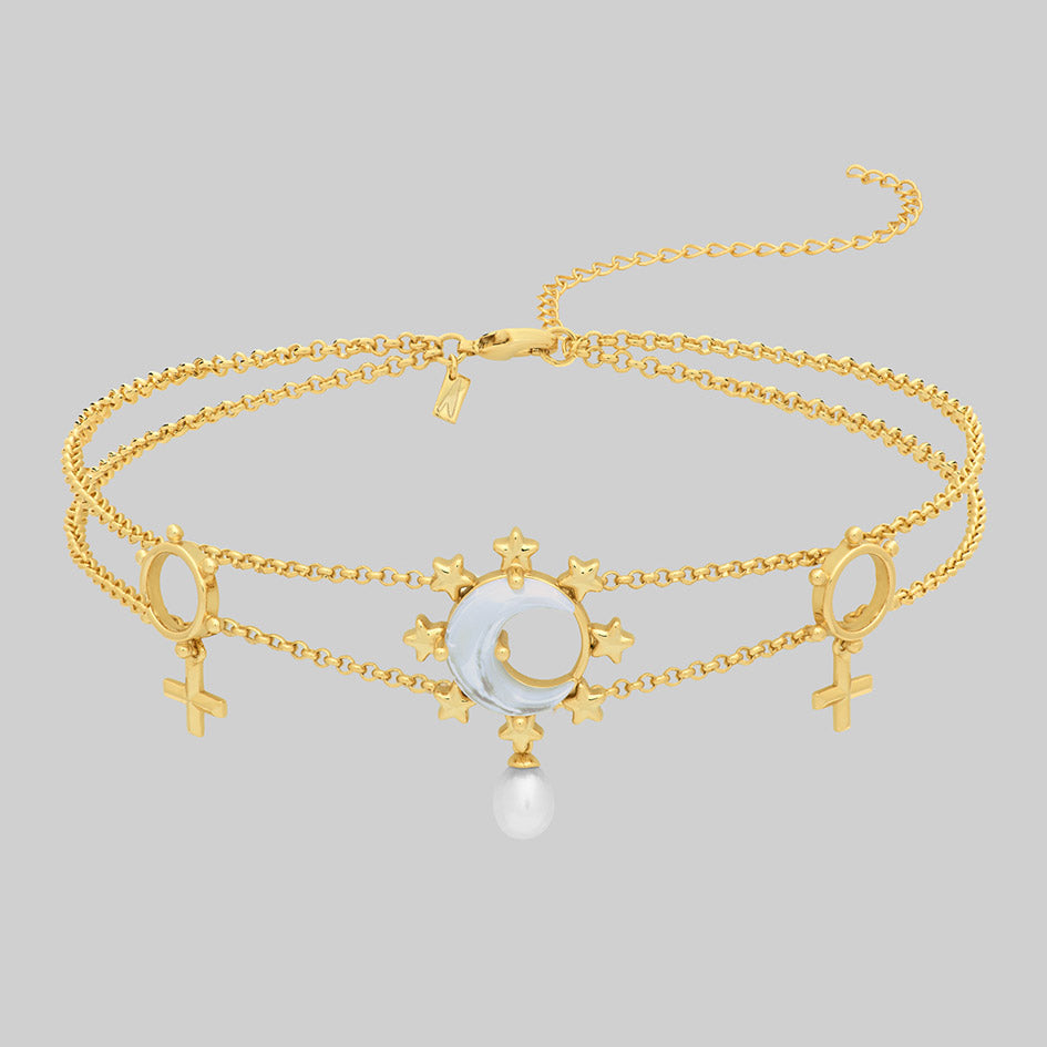 gold crescent moon gothic stars pearl choker