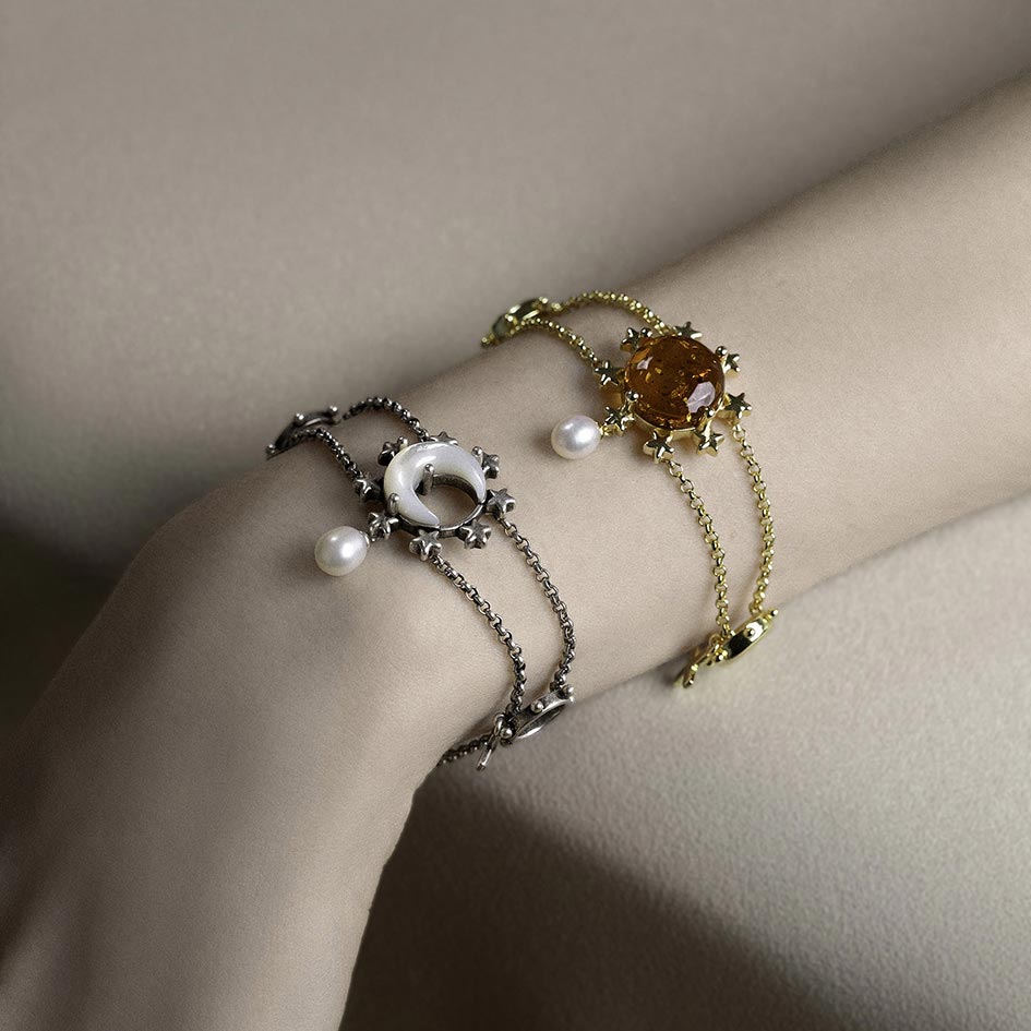 crescent moon pearl gothic bracelet