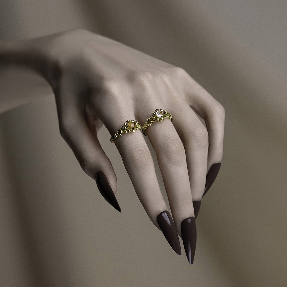 gold crescent moon pearl cosmic ring