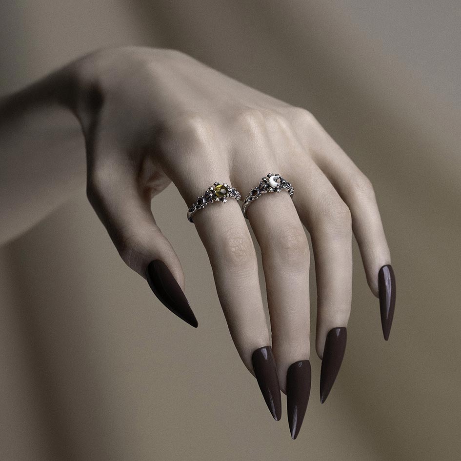 silver gothic moon celestial whimsygoth ring