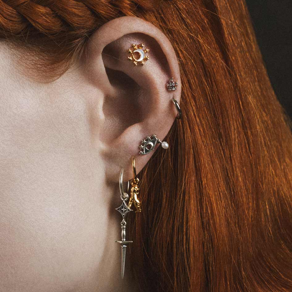 gold celestial moon whimsygoth ear stud