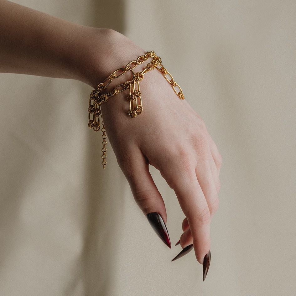 gold twisted double chain ornate bracelet