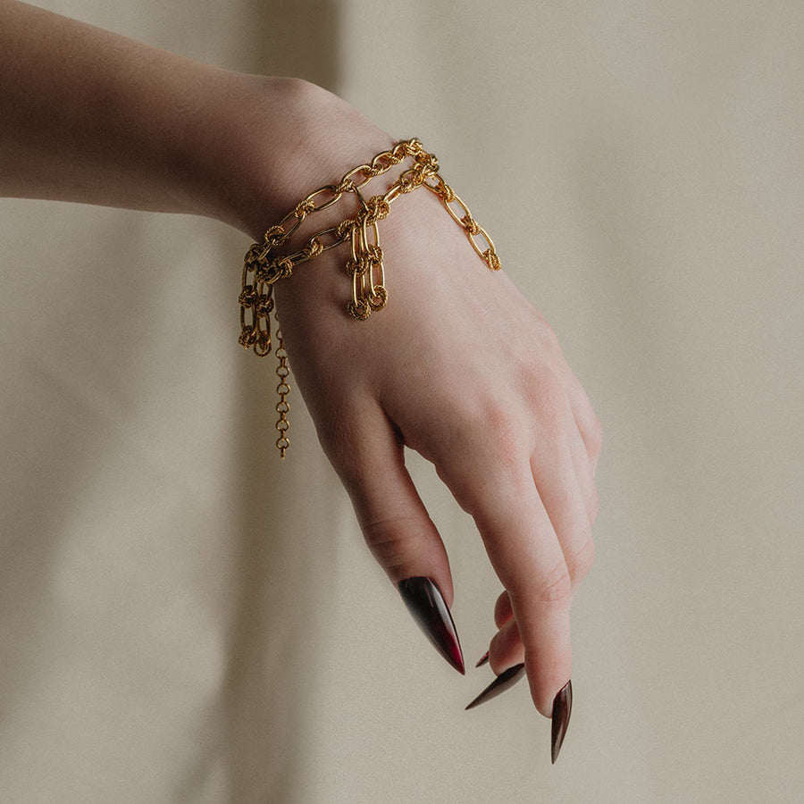 gold twisted double chain ornate bracelet