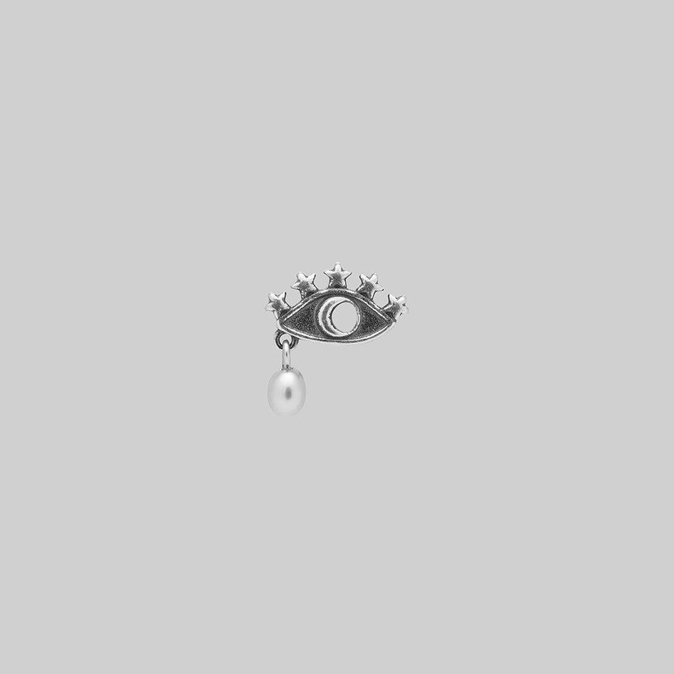 silver crescent moon celestial eye stud pearl tragus helix forward helix flat piercing