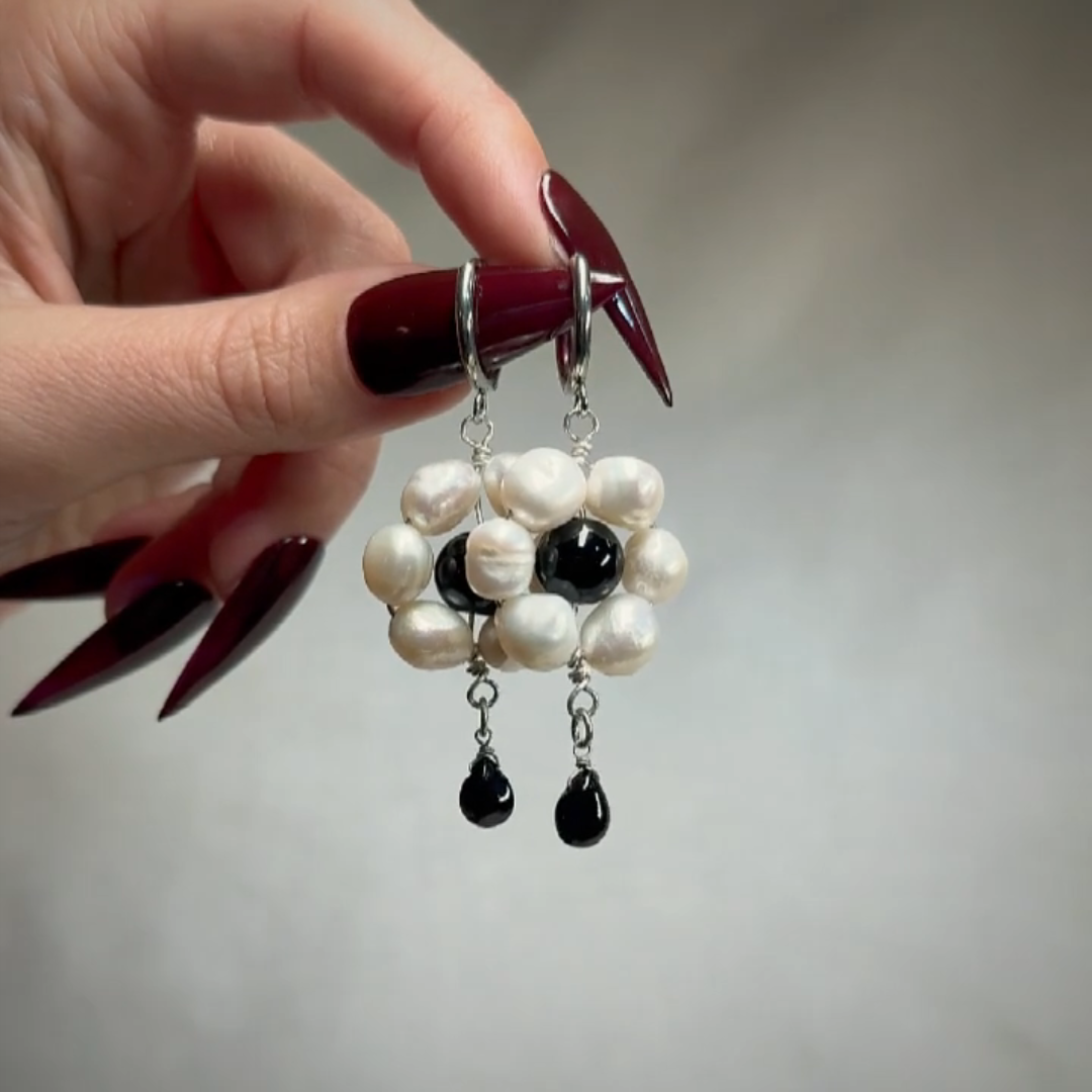 silver pearl bead gothic whimsical earrings
