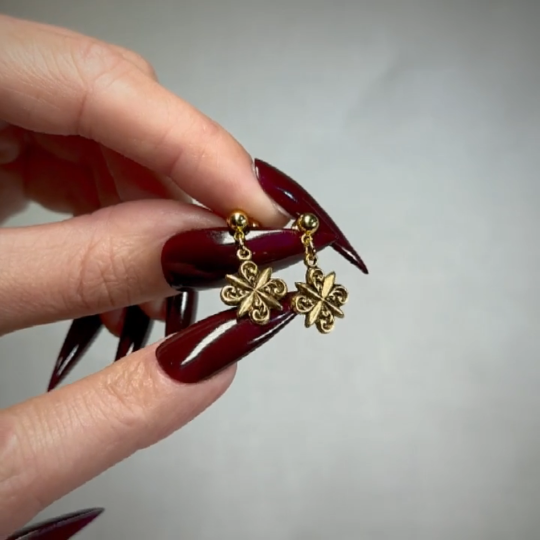 gold crest swirl whimsy goth earrings