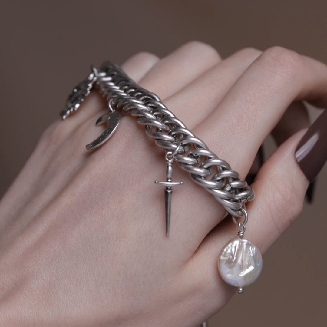 gothic chunky chain sun moon pearl charms