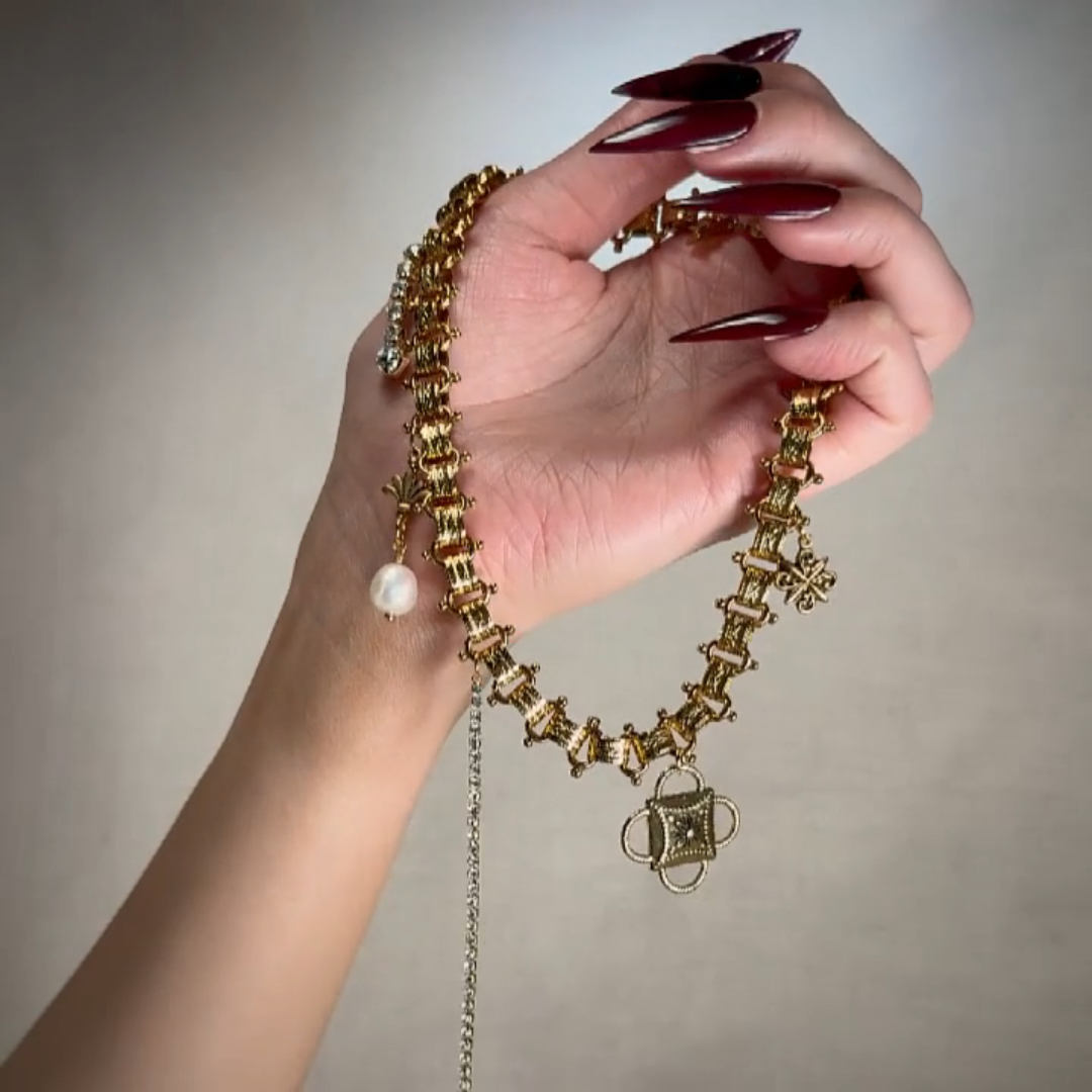 Gold charm trinket chain necklace