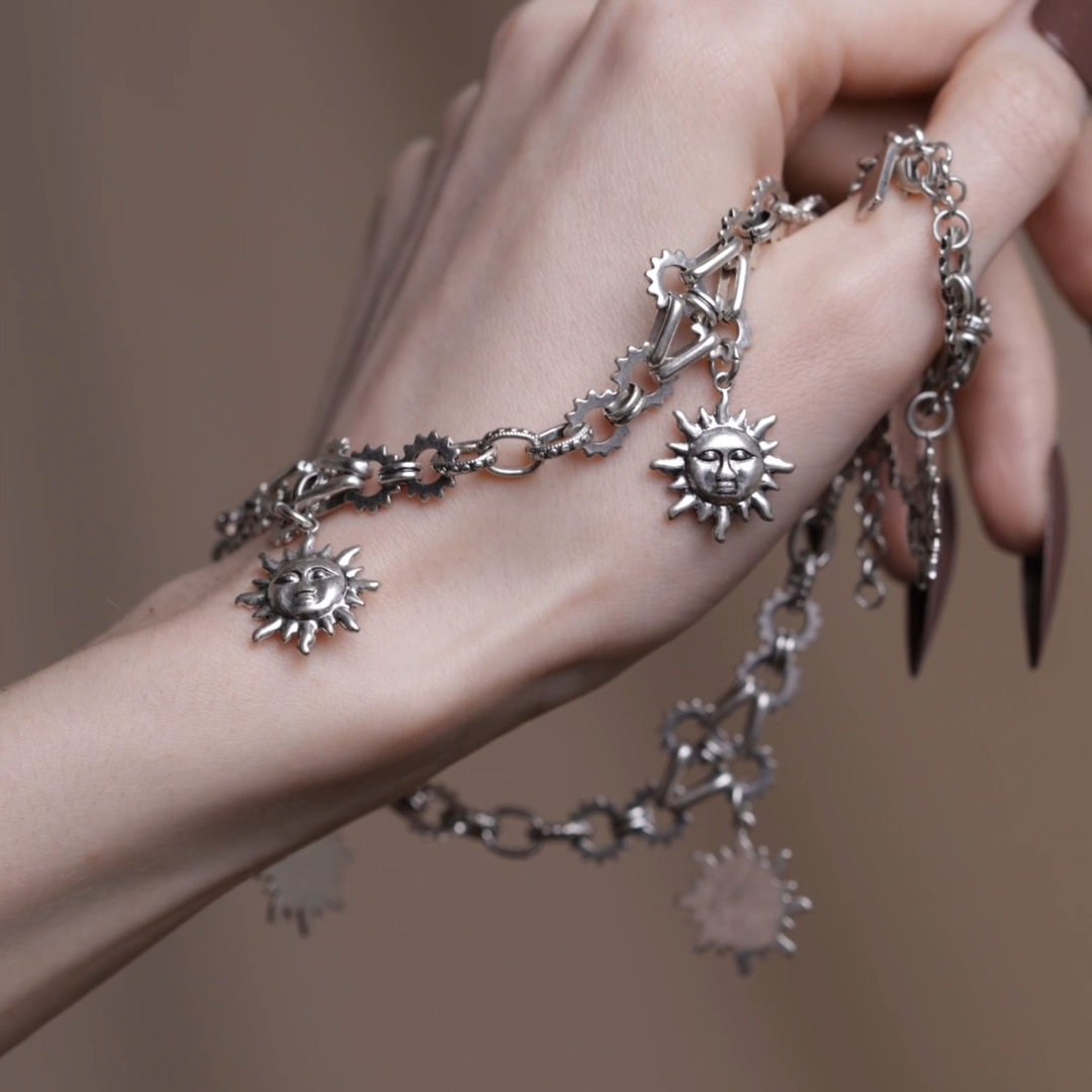 silver sun charm collar necklace