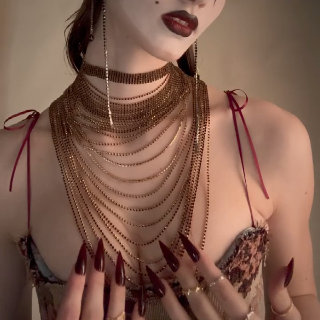 gold multi layered sparkle body chain