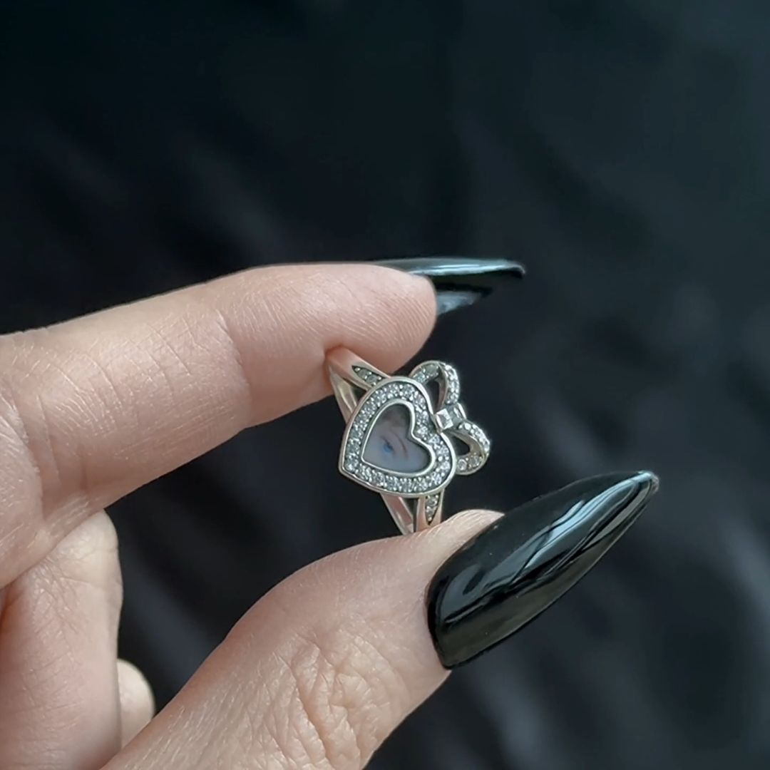 eye cubic zirconia heart dainty bow silver ring
