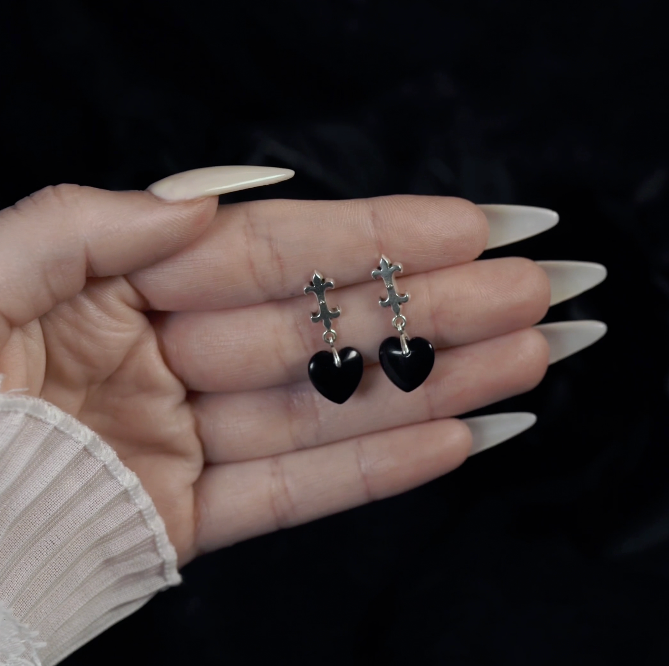 Medieval black glass heart earrings video