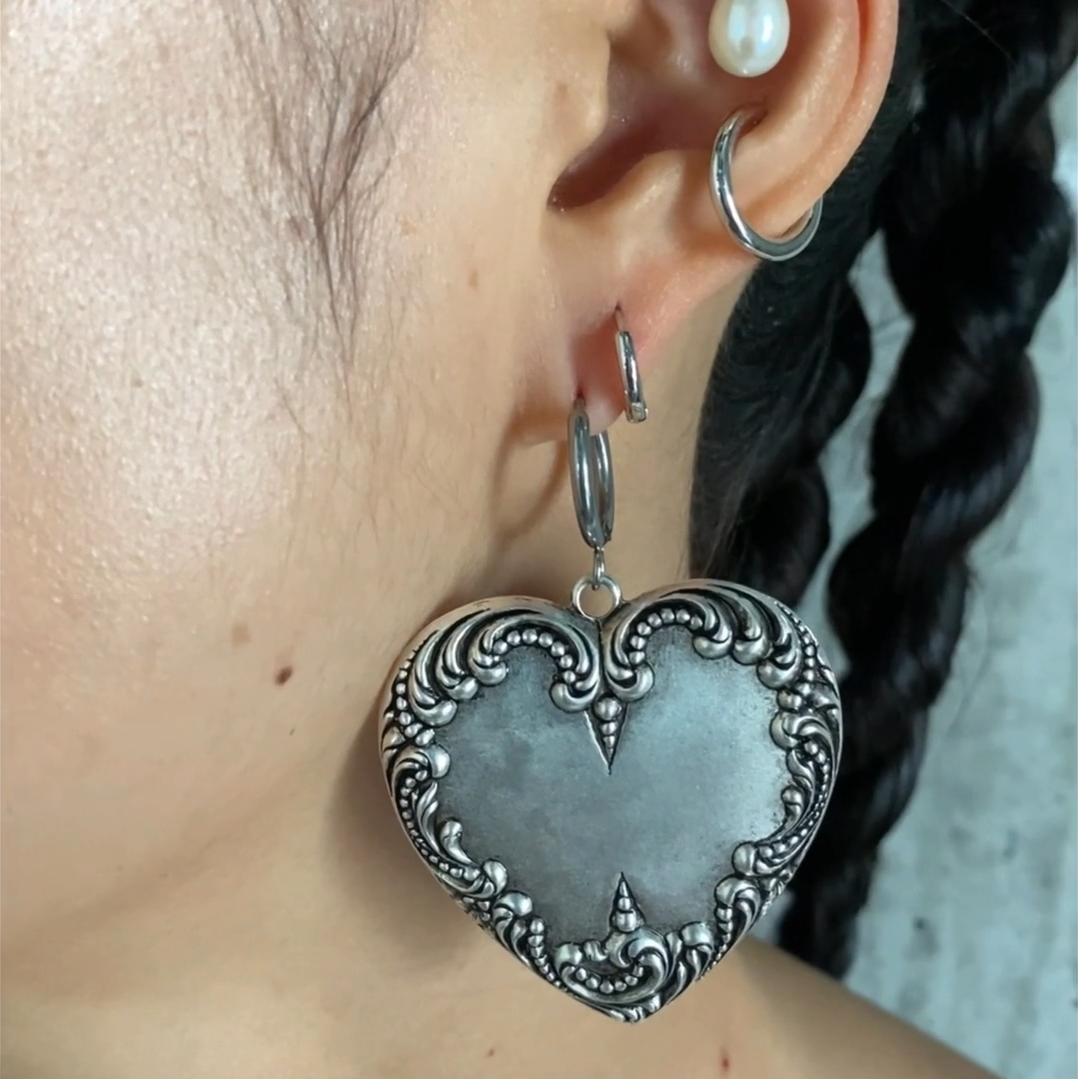 silver plated heart hoop earrings