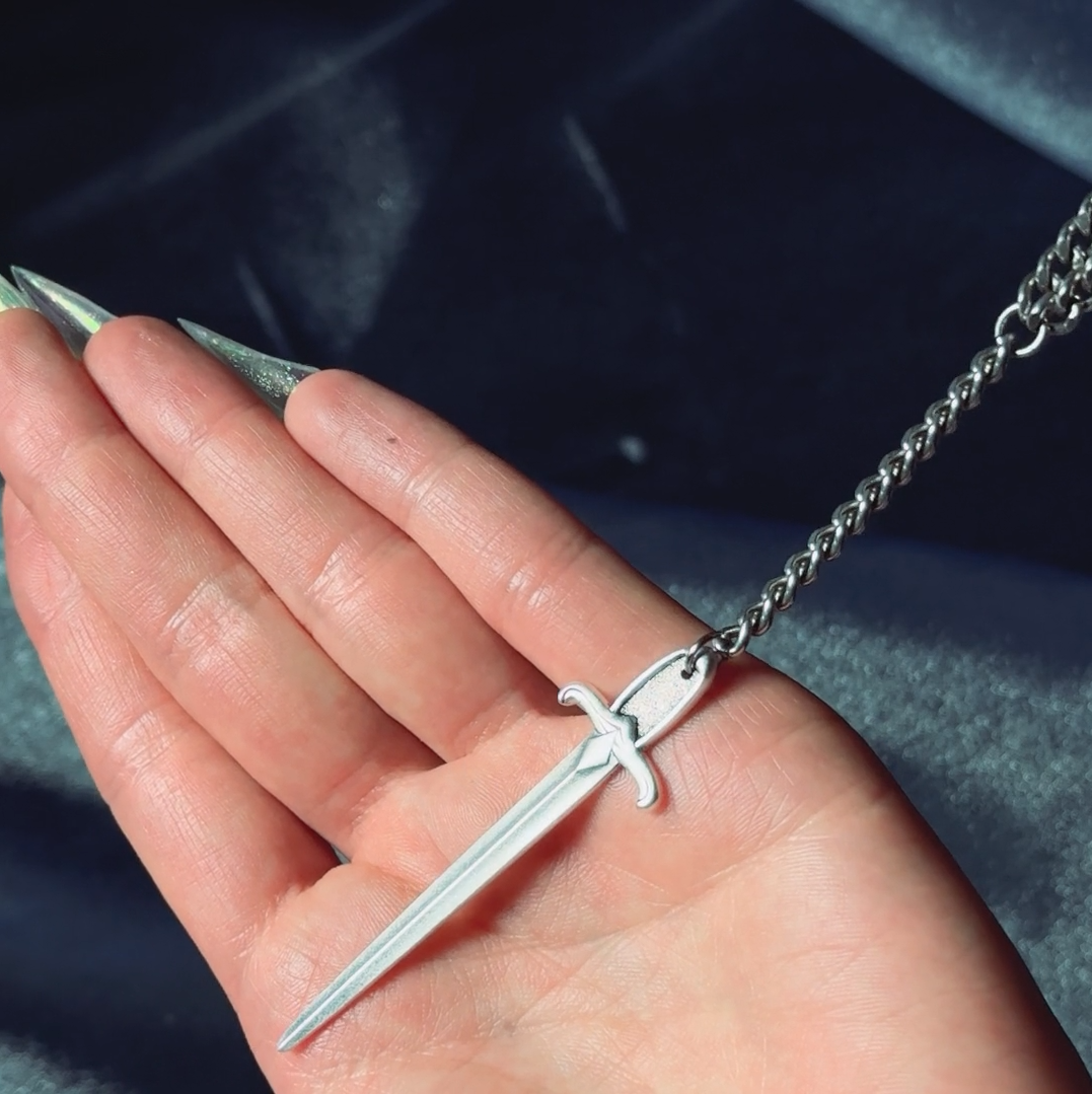 gothic sword lariat drop silver necklace