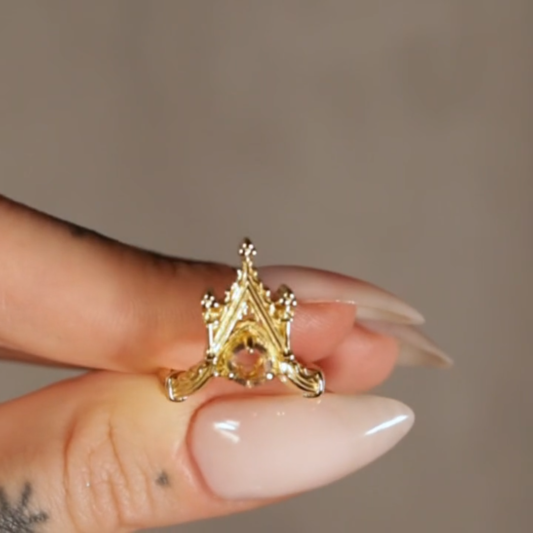 Gothic Trefoil Ring in Gold Glass Window Design