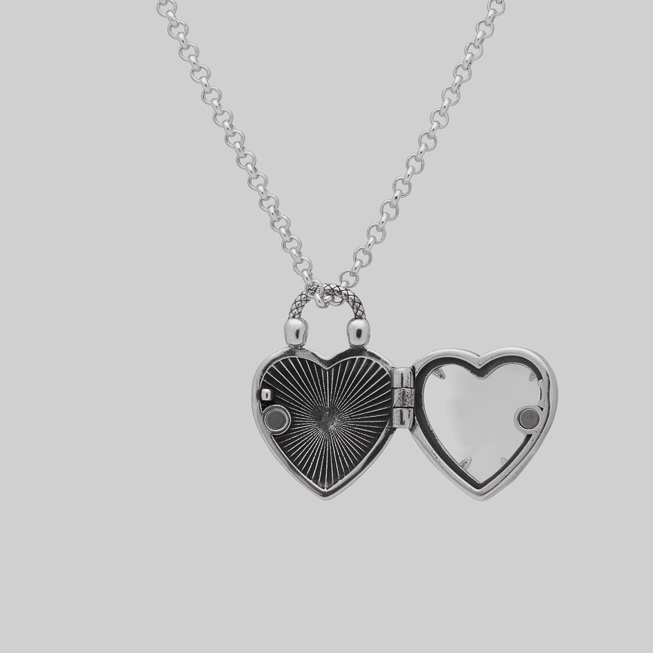 Gothic enamel georgian inspired red heart locket chain necklace silver