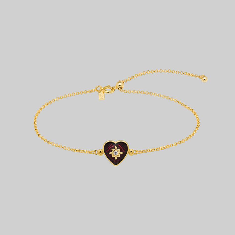 red heart shaped gothic ornate gold dainty bracelet