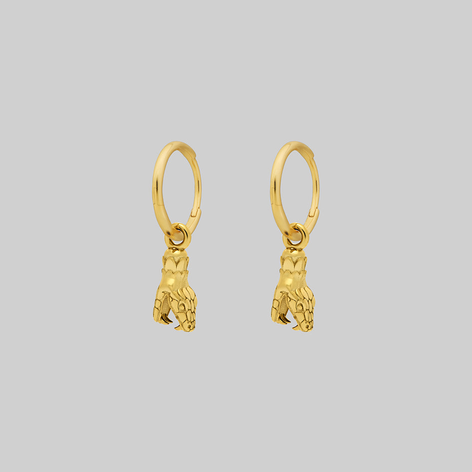 Gold snake venom gothic hoop earrings