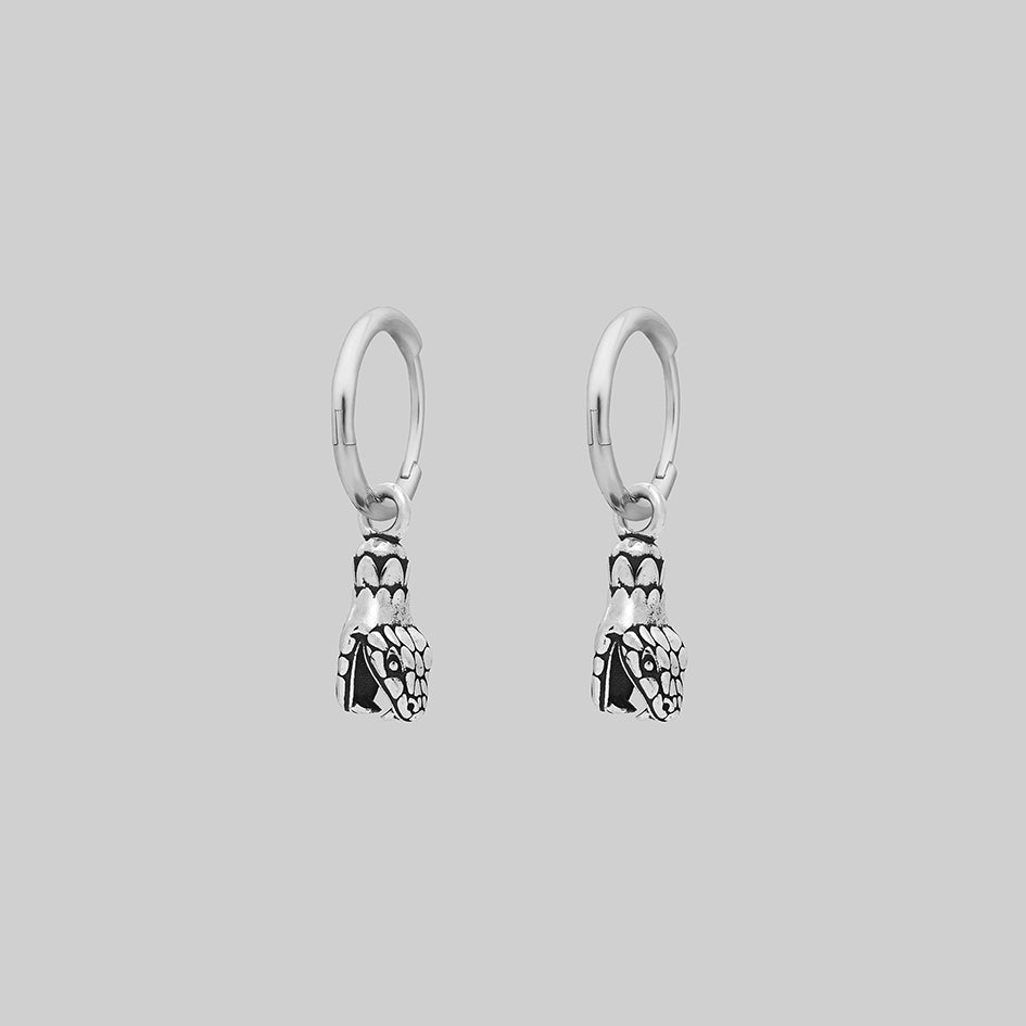 Silver snake head hoop gothic earrings