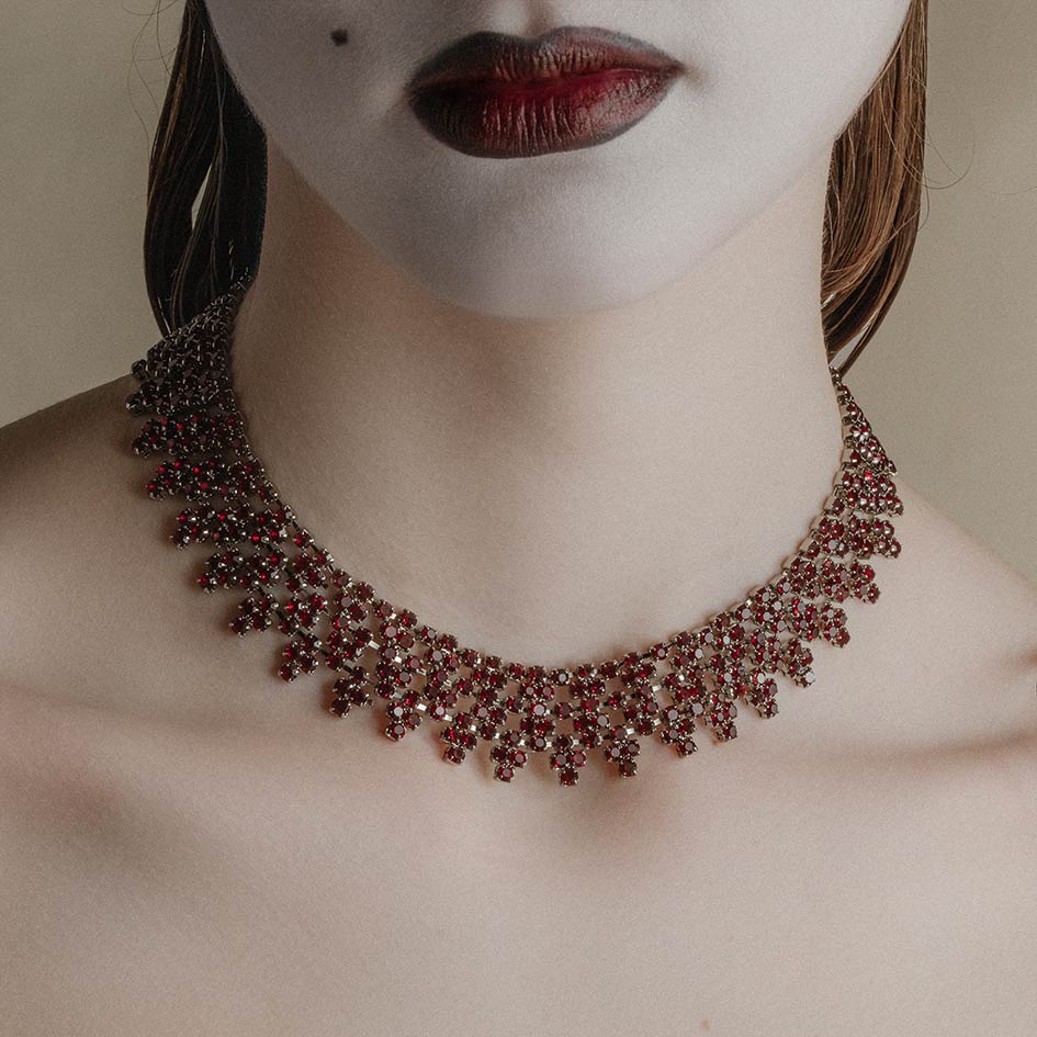 silver red gothic vintage inspired collar necklace