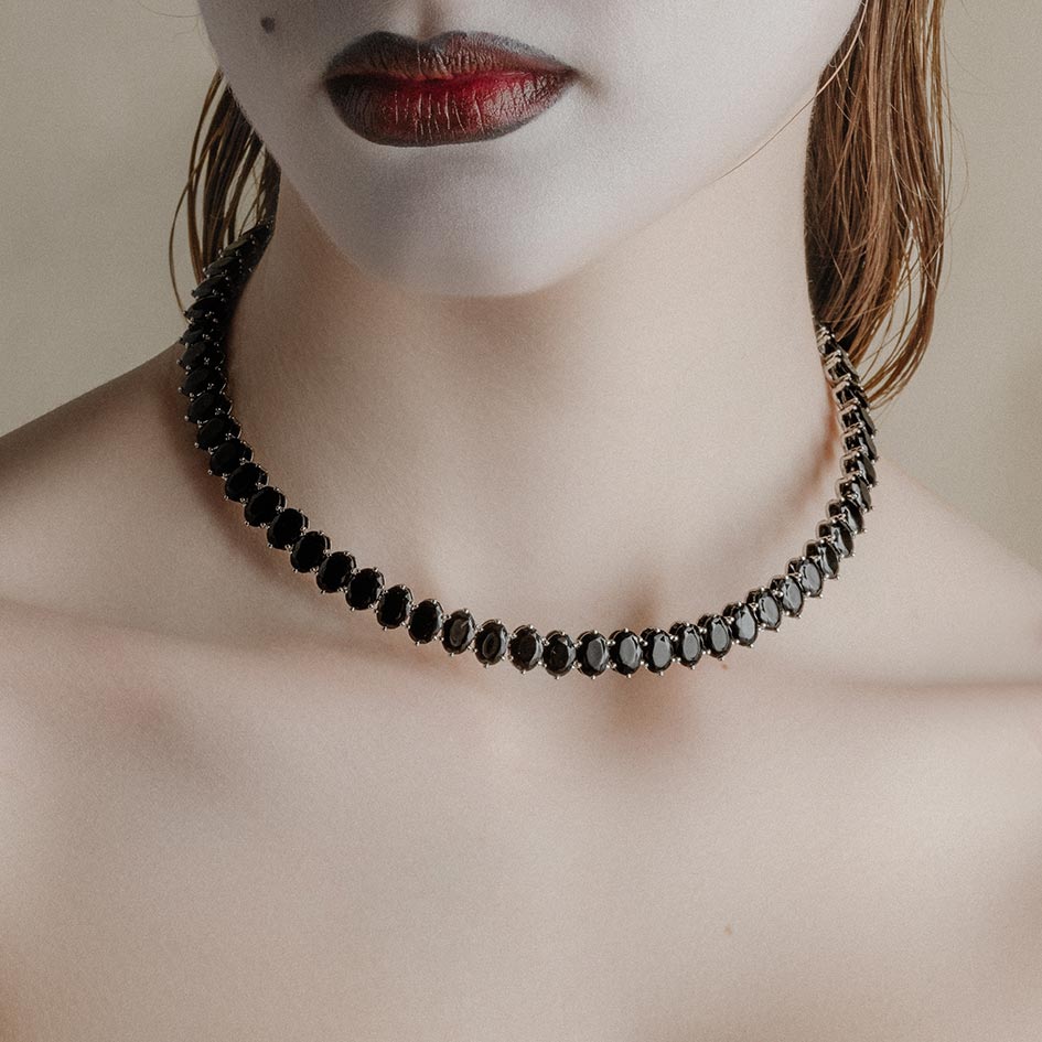 silver black gothic collar necklace