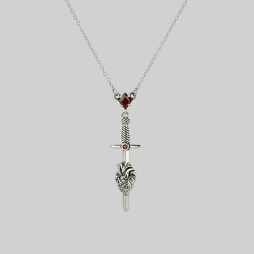 ELVIRA. Medieval Cross Garnet Ring - Silver