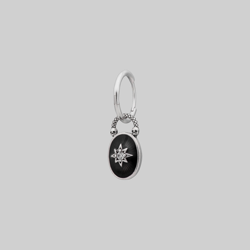 Silver oval padlock hoop gothic black skull star single earring