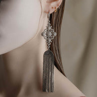 silver black gemstone chandelier gothic earrings