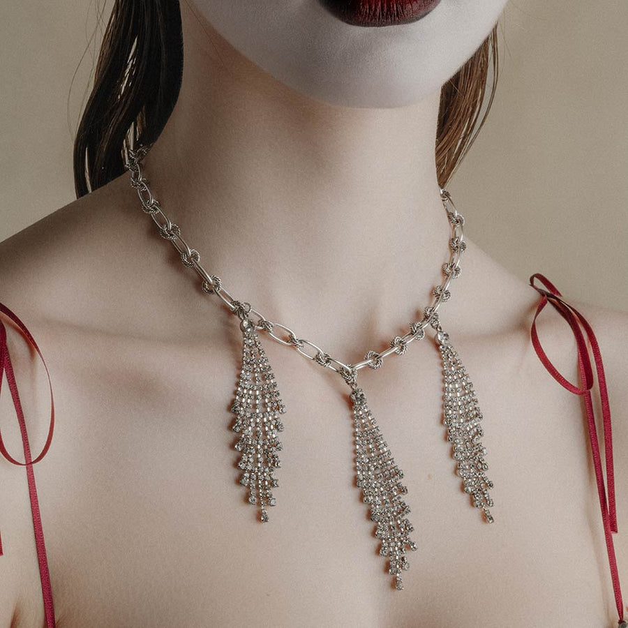 ANTOINETTE. Dazzle Chain Drop Collar - Silver silver sparkle drop waterfall vintage inspired collar necklace