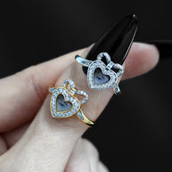 eye cubic zirconia heart dainty bow silver and gold rings