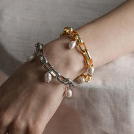 Two link chain bracelets with pearl charms