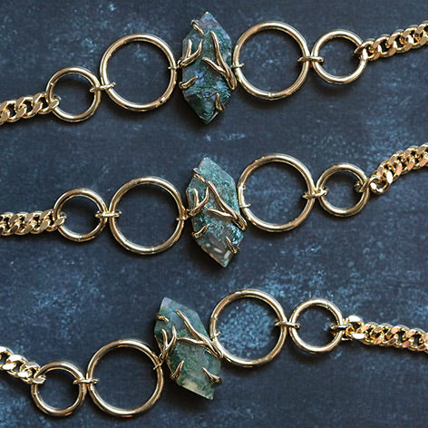 gold natural green gemstone chain choker