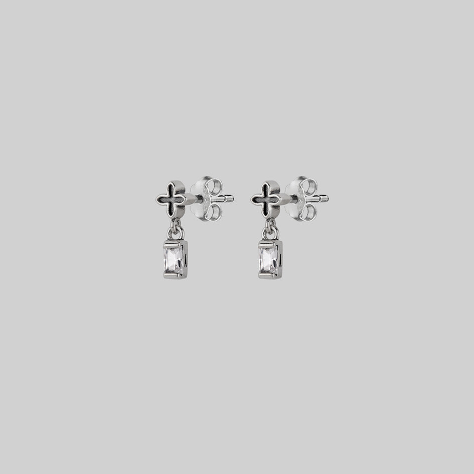 tiny cross and cubic zirconia stud earrings silver
